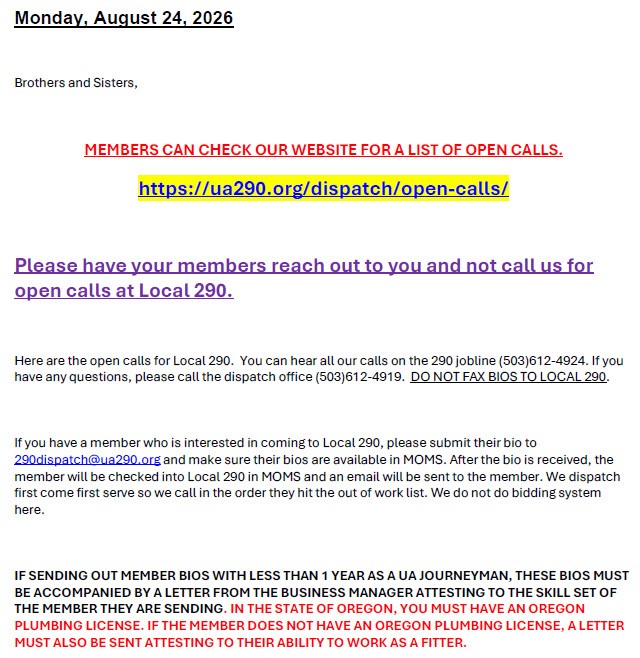 UA Local 290- Manpower Request - JOURNEYMAN WELDERS/FITTERS/TOOL INSTALL/BIM DETAILER - Featured Image
